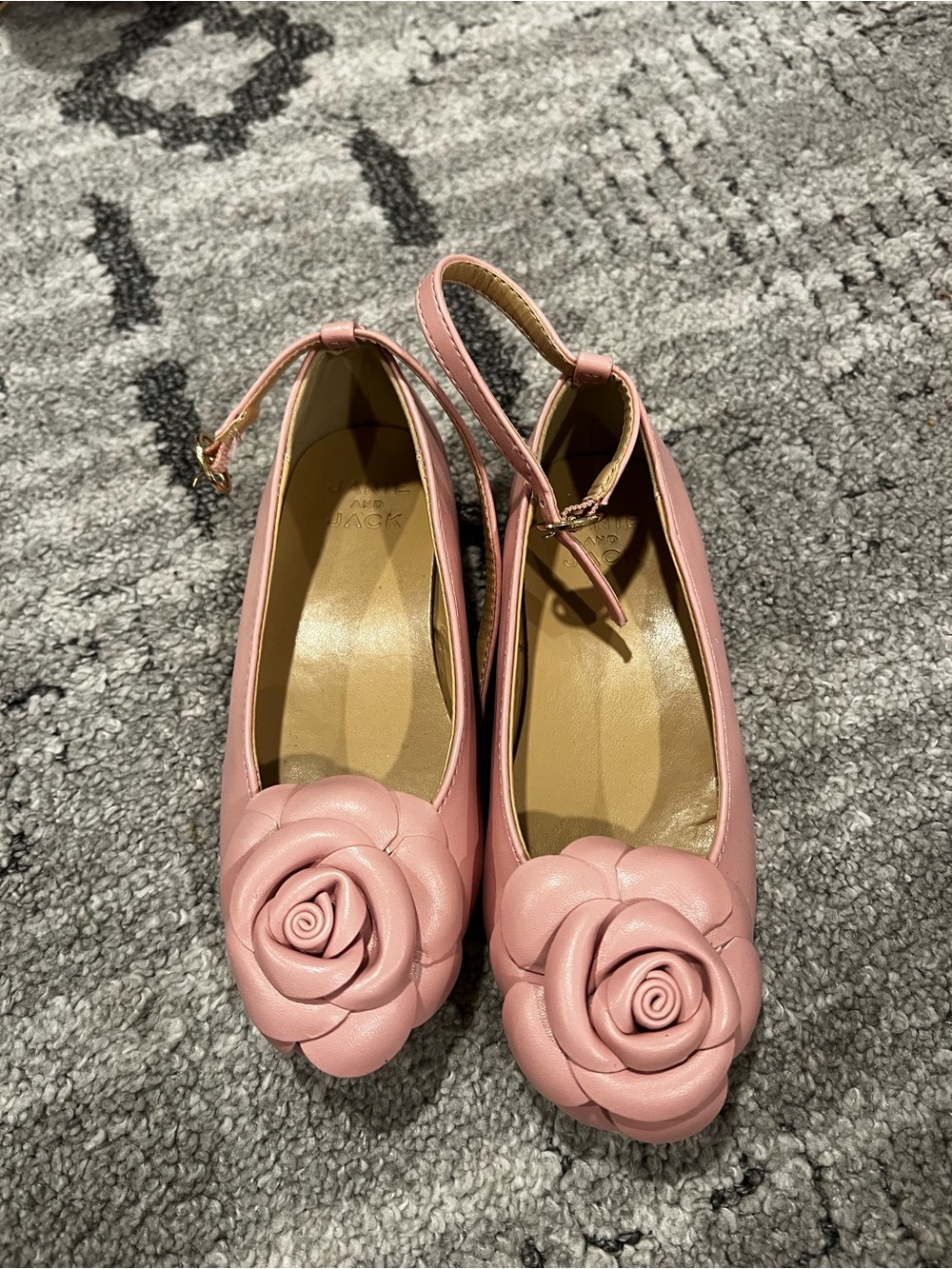 Janie and Jack Pink Rose Appliqué Ankle-Strap Flats